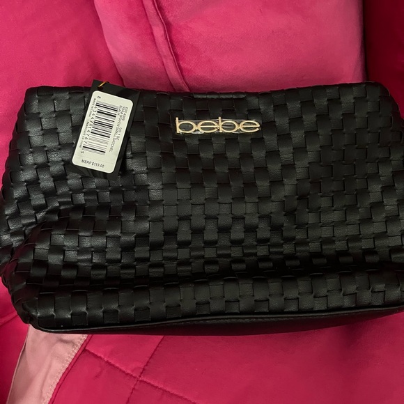 Bebe Black Woven Clutch with Gold Logo - Picture 2 of 3